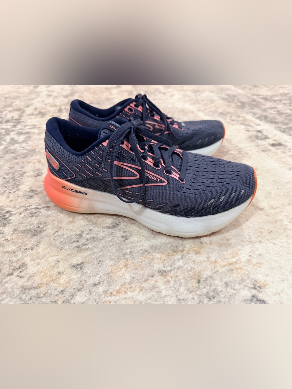 Brooks Women's Navy and Coral Lace-Up Running Sneakers